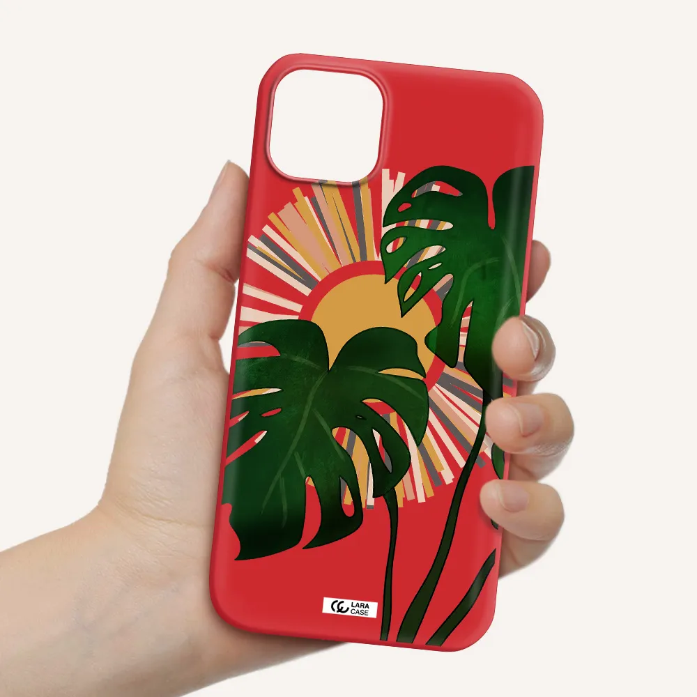 Monstera Leaf Apple iPhone 14 Silicone Imperial Red Case