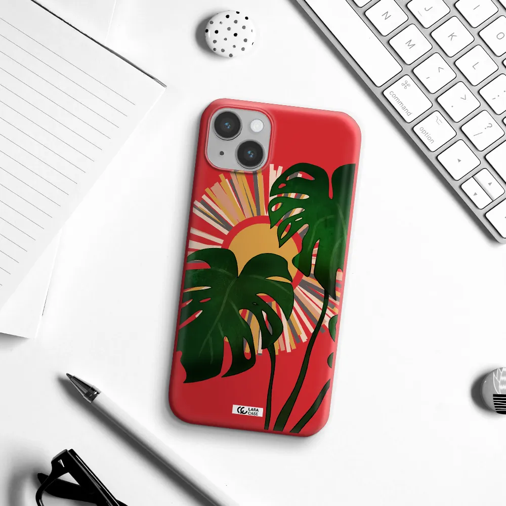 Monstera Leaf Apple iPhone 14 Silicone Imperial Red Case