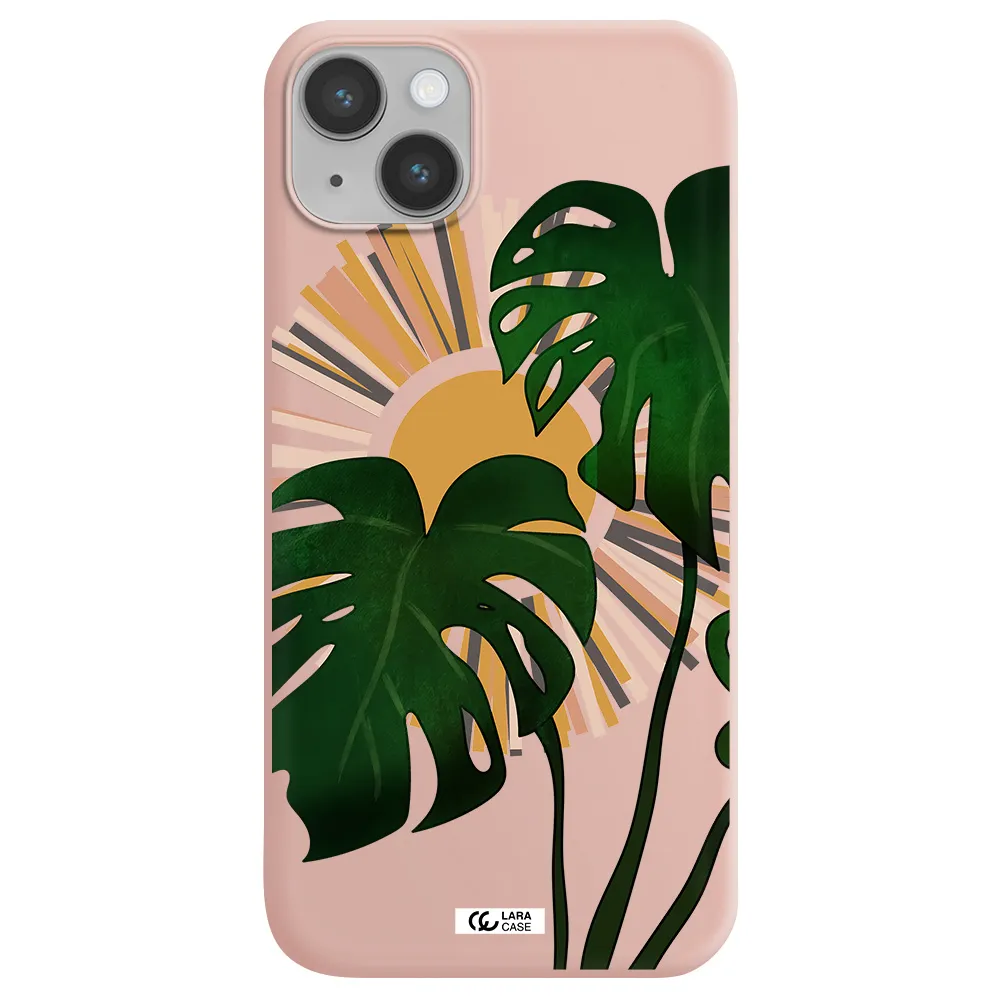 Monstera Leaf Apple iPhone 14 Silicone pastel pink Case
