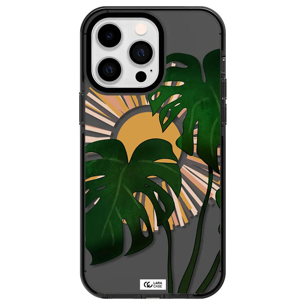 Monstera Leaf Apple iPhone 15 Pro Max impact Smoke Black Case