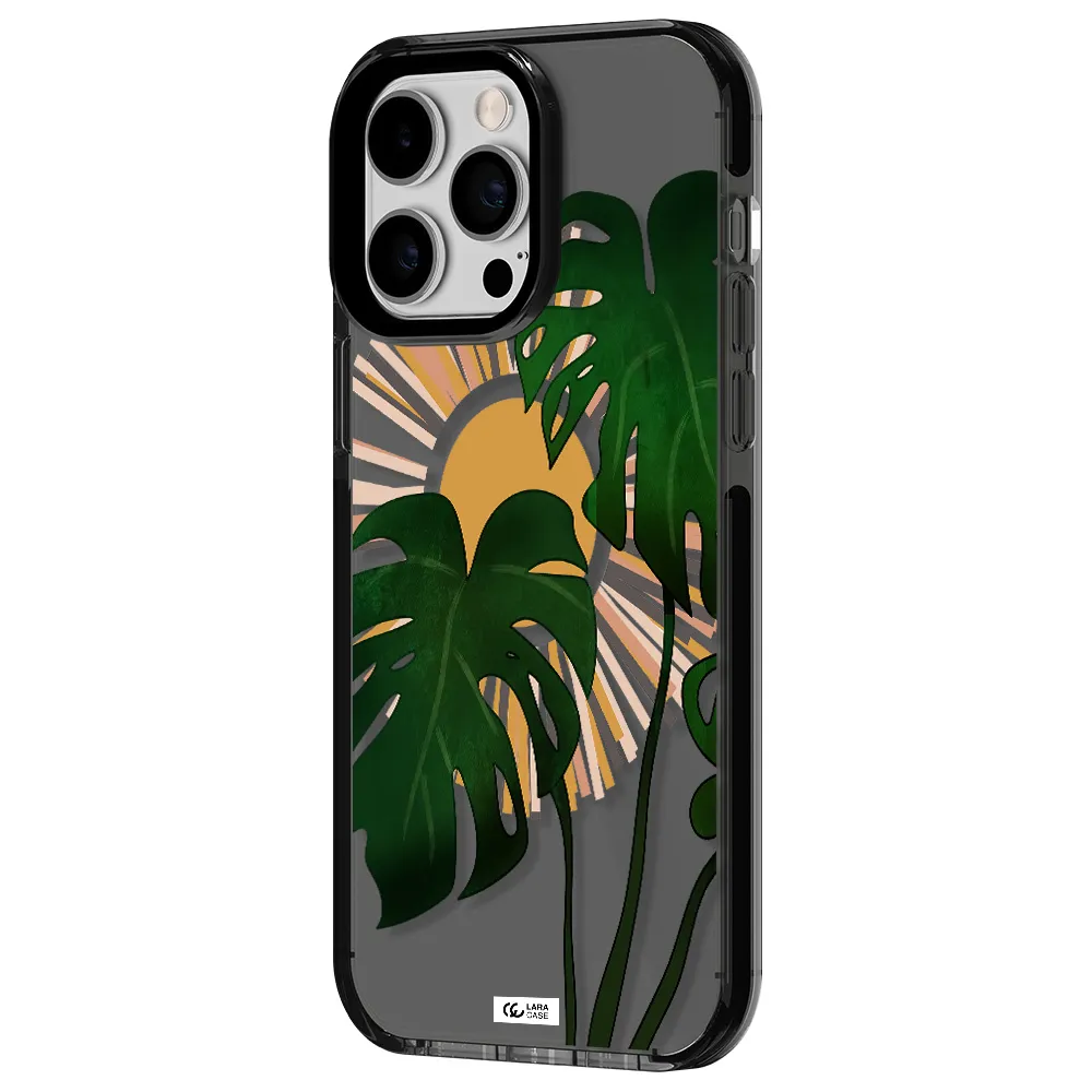 Monstera Leaf Apple iPhone 15 Pro Max impact Smoke Black Case