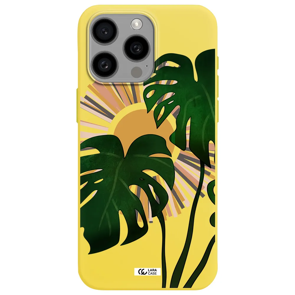 Monstera Leaf Apple Iphone 15 Pro max Silicone canary yellow Case