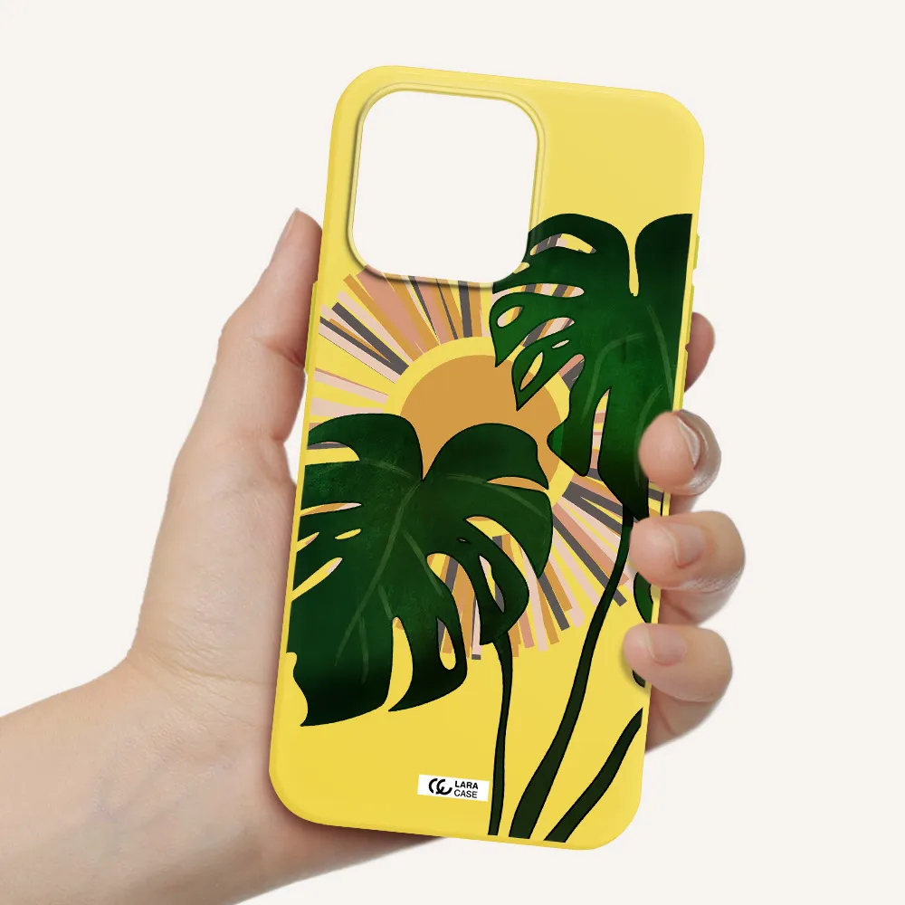 Monstera Leaf Apple Iphone 15 Pro max Silicone canary yellow Case