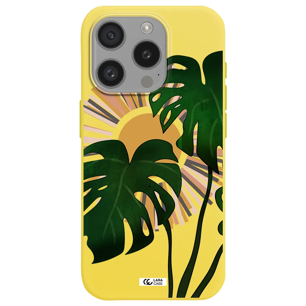 Monstera Leaf Apple Iphone 15 Pro Silicone Canary Yellow Case