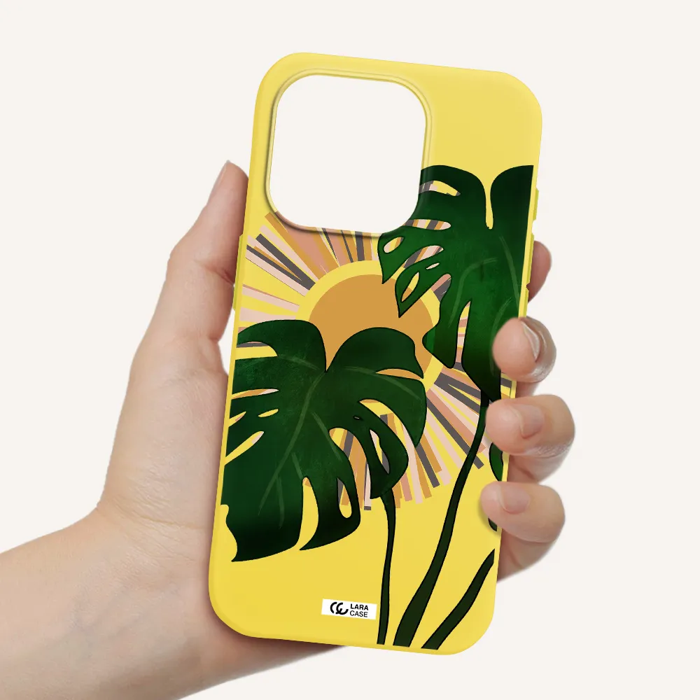 Monstera Leaf Apple Iphone 15 Pro Silicone Canary Yellow Case