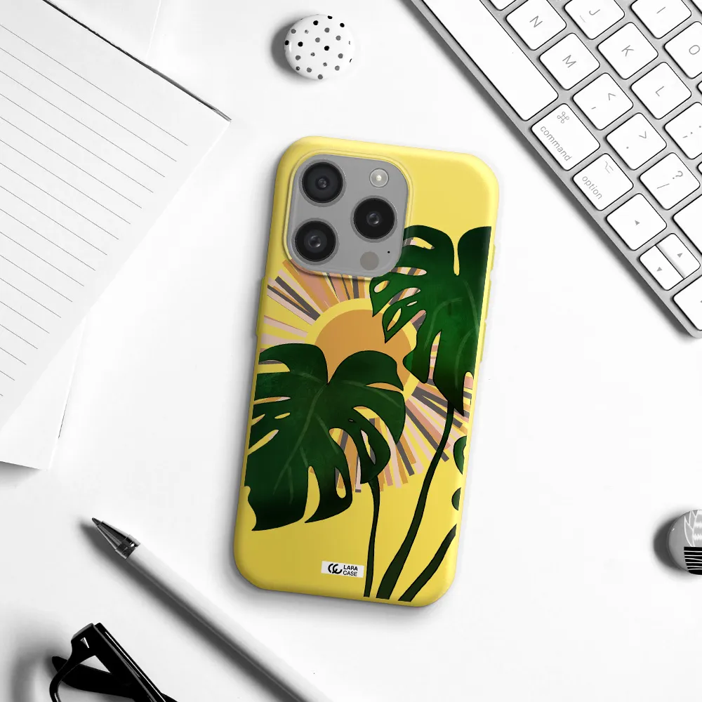 Monstera Leaf Apple Iphone 15 Pro Silicone Canary Yellow Case