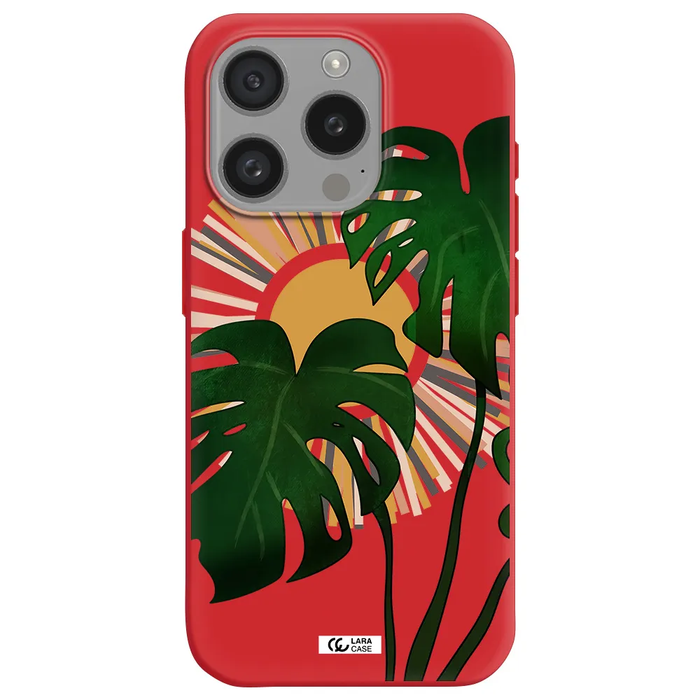 Monstera Leaf Apple Iphone 15 Pro Silicone Imperial Red Case