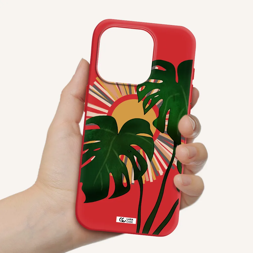 Monstera Leaf Apple Iphone 15 Pro Silicone Imperial Red Case