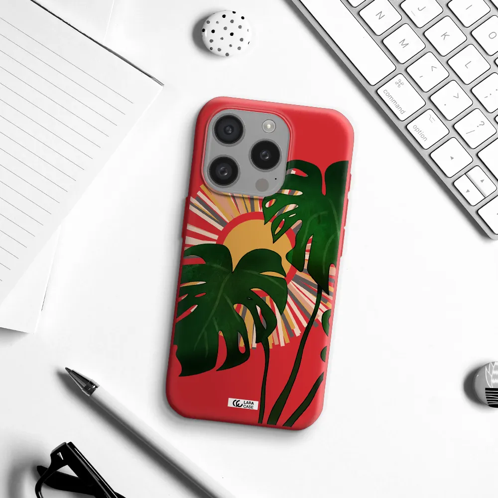 Monstera Leaf Apple Iphone 15 Pro Silicone Imperial Red Case