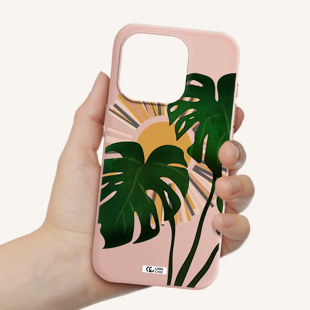 Monstera Leaf Apple Iphone 15 Pro Silicone Pastel Pink Case