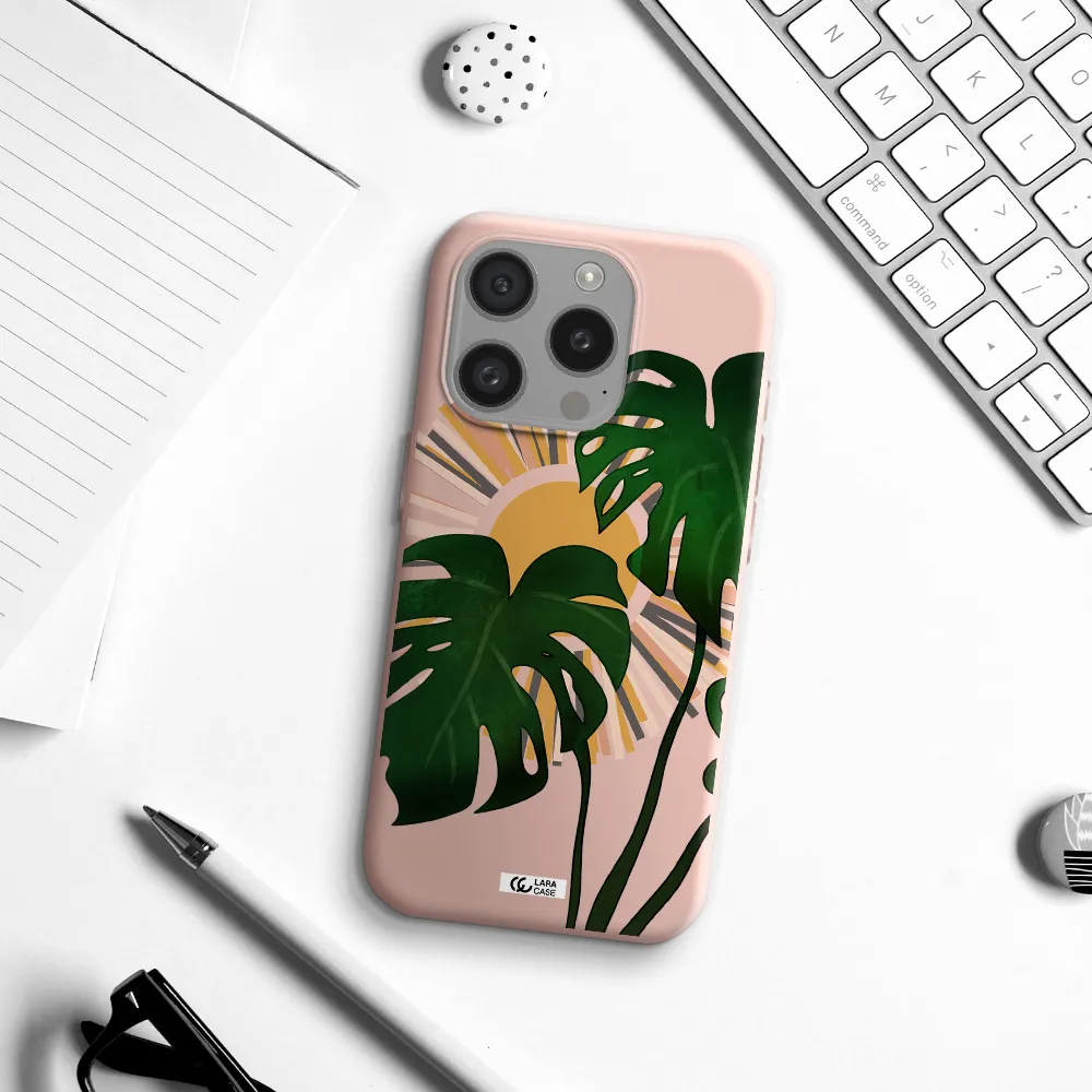 Monstera Leaf Apple Iphone 15 Pro Silicone Pastel Pink Case