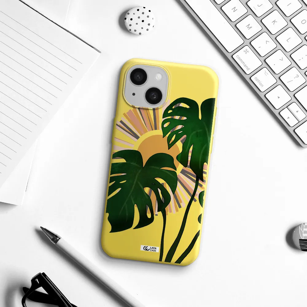 Monstera Leaf Apple iPhone 15 Silicone canary yellow Case