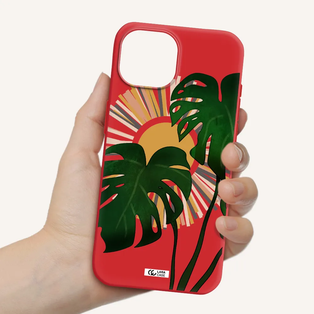 Monstera Leaf Apple Iphone 15 Silicone Imperial Red Case