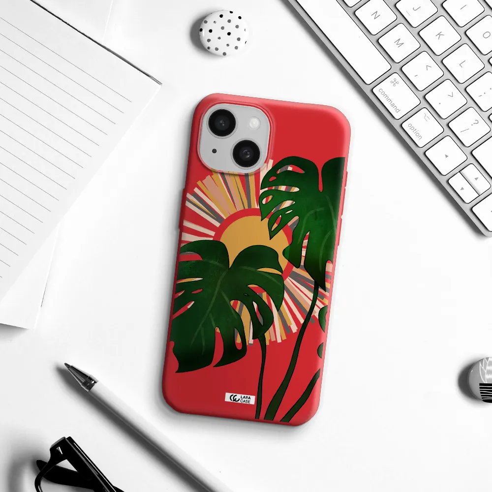 Monstera Leaf Apple Iphone 15 Silicone Imperial Red Case