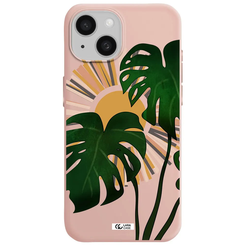 Monstera Leaf Apple Iphone 15 Silicone Pastel Pink Case