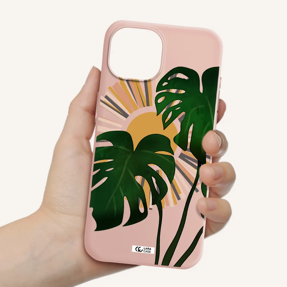 Monstera Leaf Apple Iphone 15 Silicone Pastel Pink Case