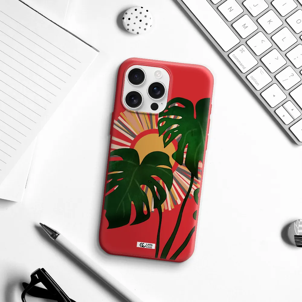 Monstera Leaf Apple Iphone 16 Pro Max Silicone Imperial Red Case