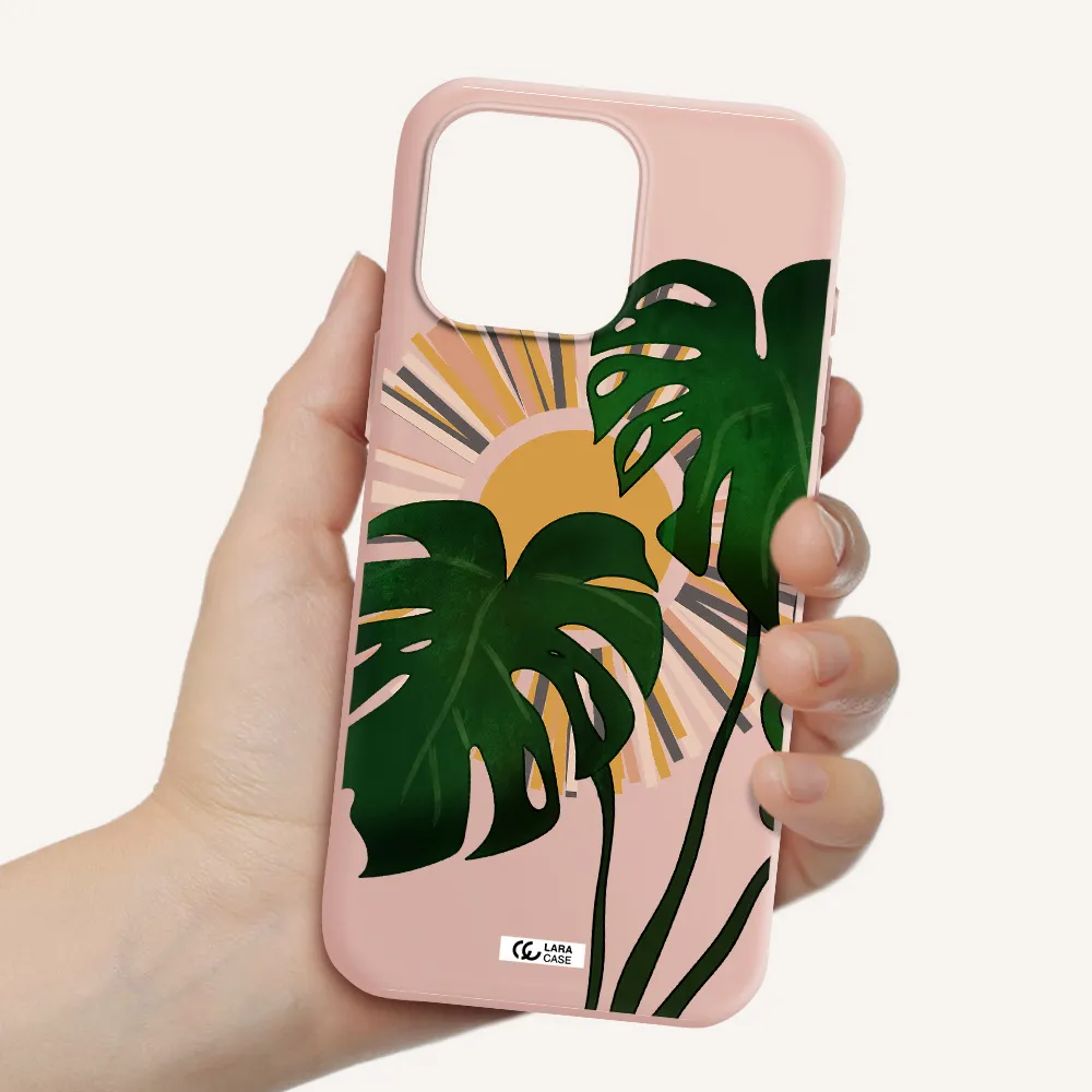 Monstera Leaf Apple Iphone 16 Pro Max Silicone Pastel Pink Case