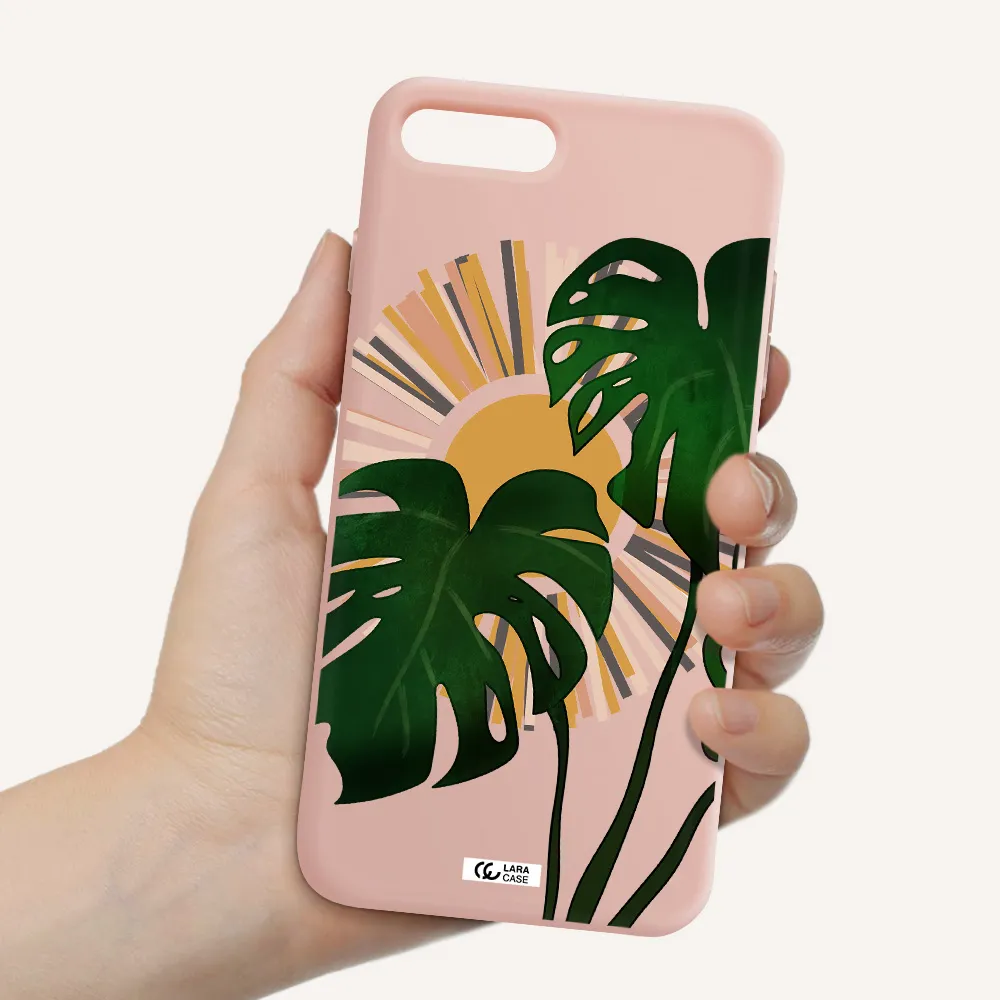 Monstera Leaf Apple iPhone 7 plus Silicone pastel pink Case