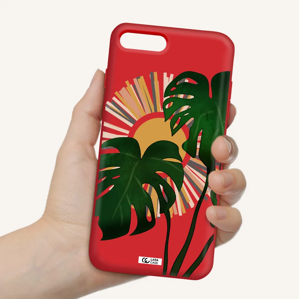 Monstera Leaf Apple iPhone 8 plus Silicone Imperial Red Case