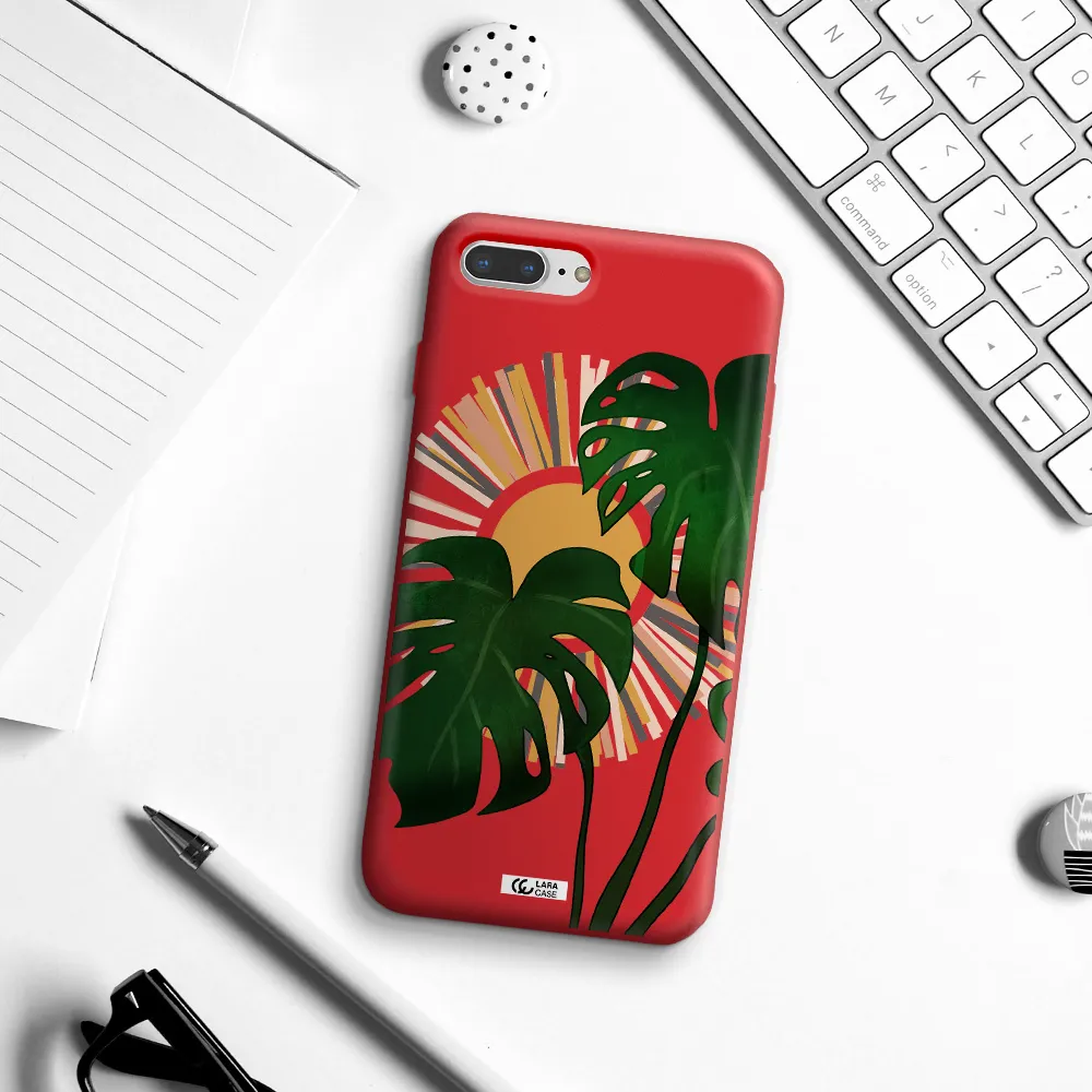 Monstera Leaf Apple iPhone 8 plus Silicone Imperial Red Case