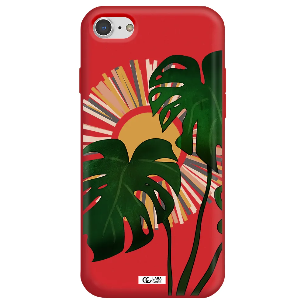 Monstera Leaf Apple iPhone 8 Silicone Imperial Red Case