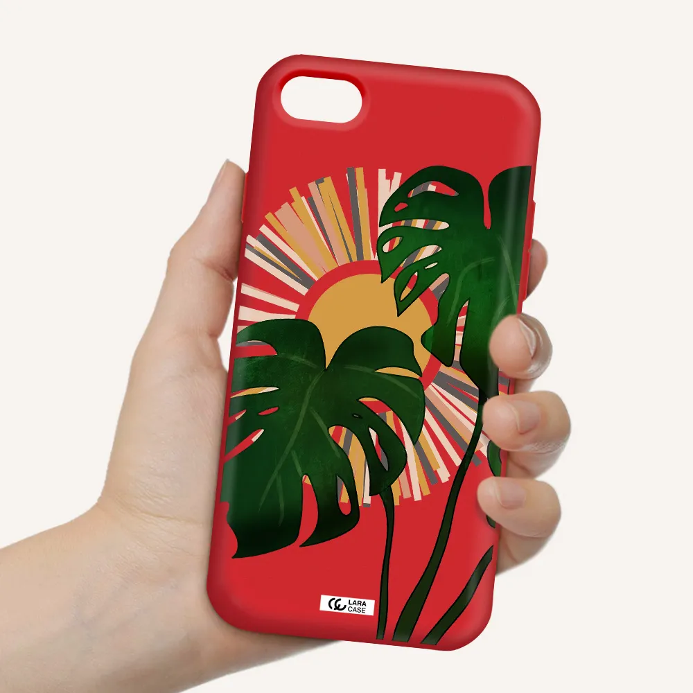 Monstera Leaf Apple iPhone 8 Silicone Imperial Red Case