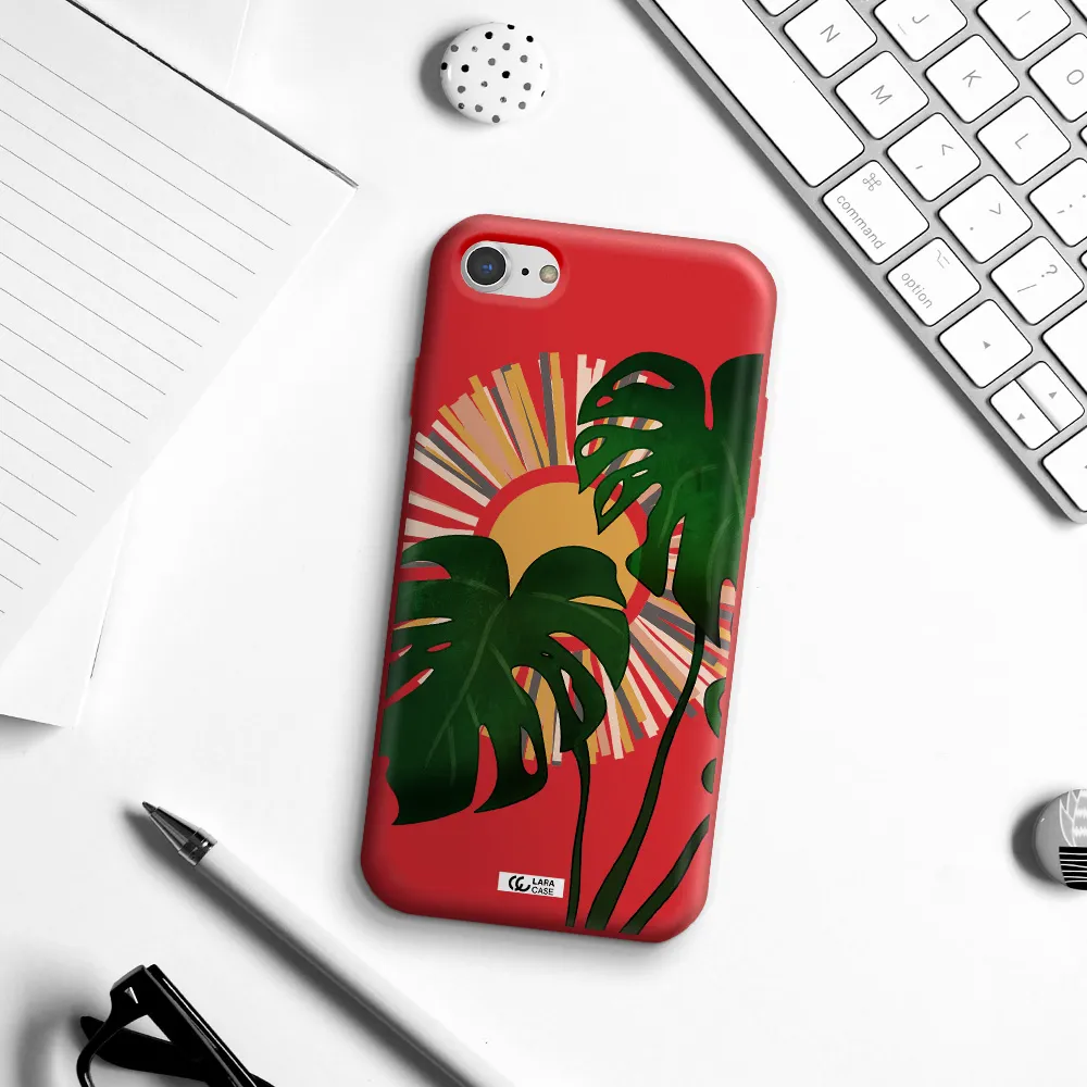 Monstera Leaf Apple iPhone 8 Silicone Imperial Red Case
