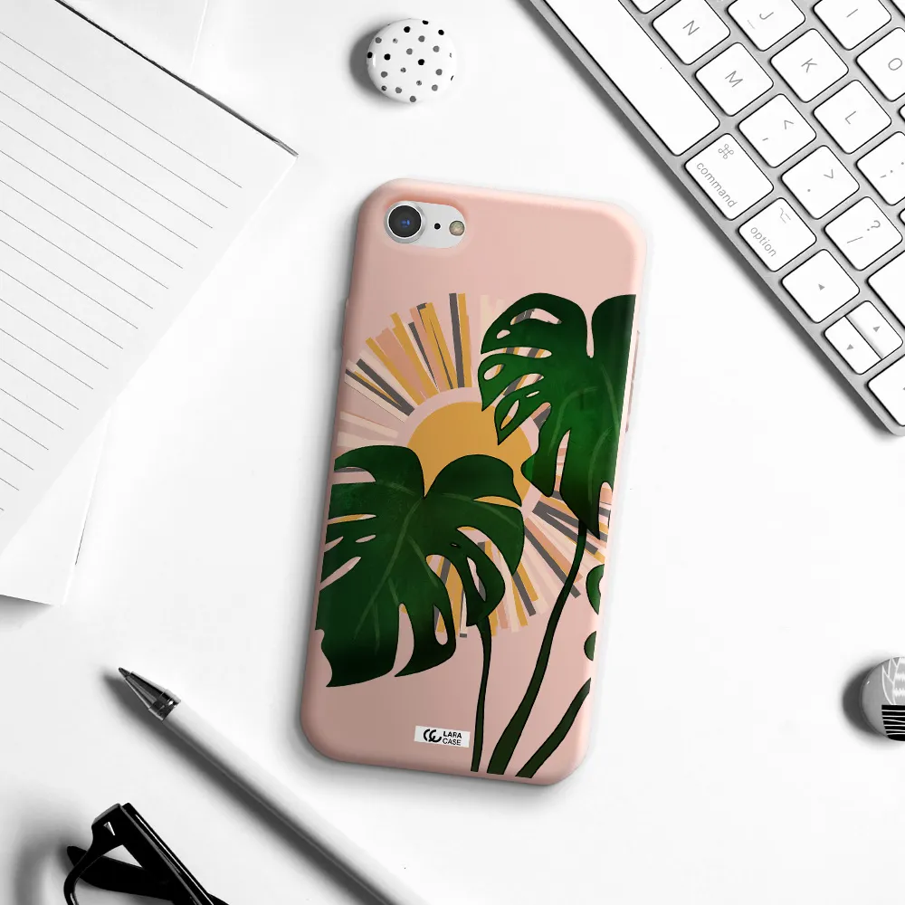 Monstera Leaf Apple iPhone 8 Silicone pastel pink Case