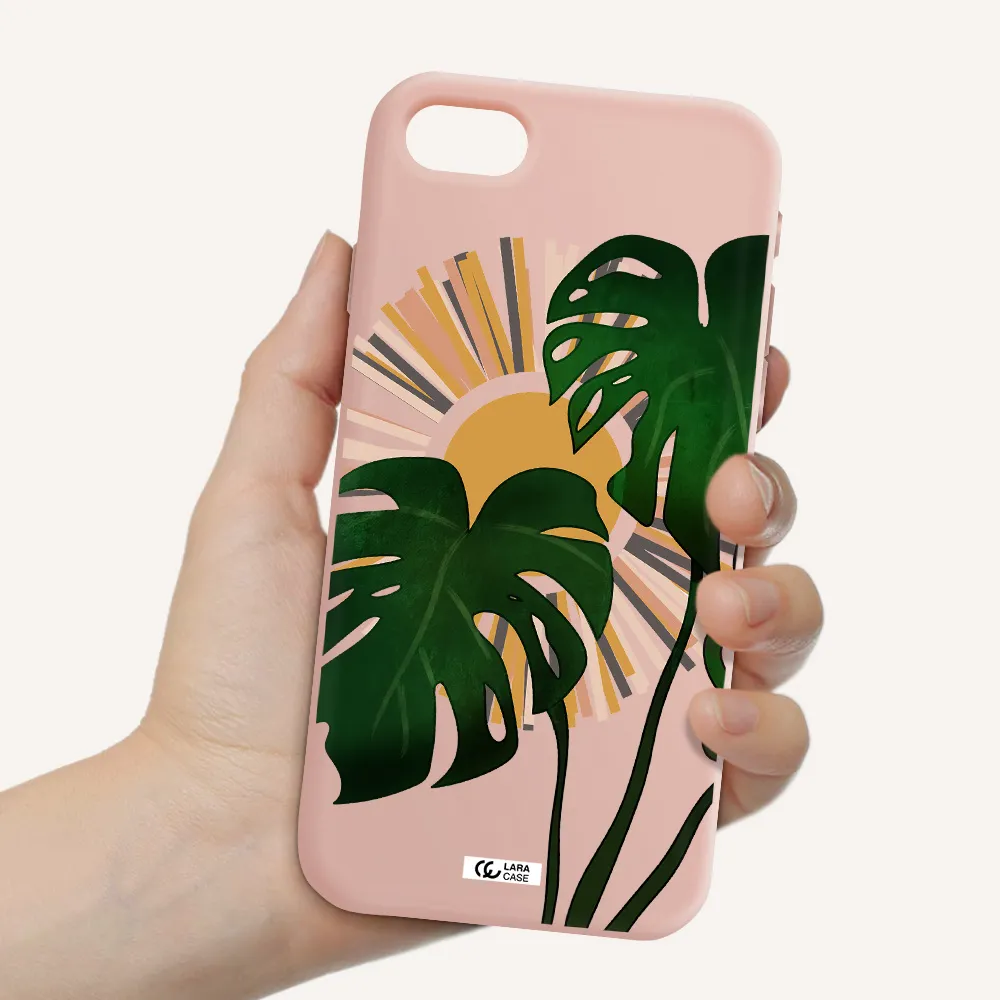 Monstera Leaf Apple iPhone se 2020 Silicone pastel pink Case