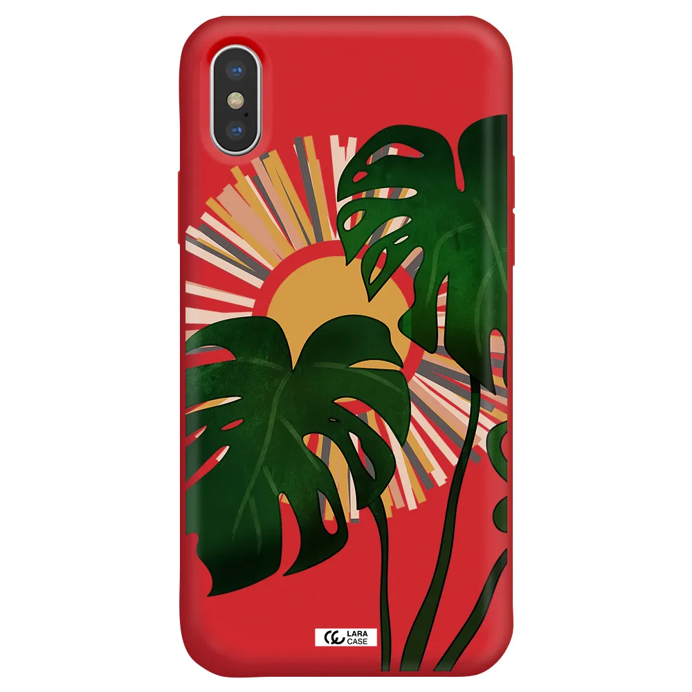 Monstera Leaf Apple iPhone X Silicone Imperial Red Case