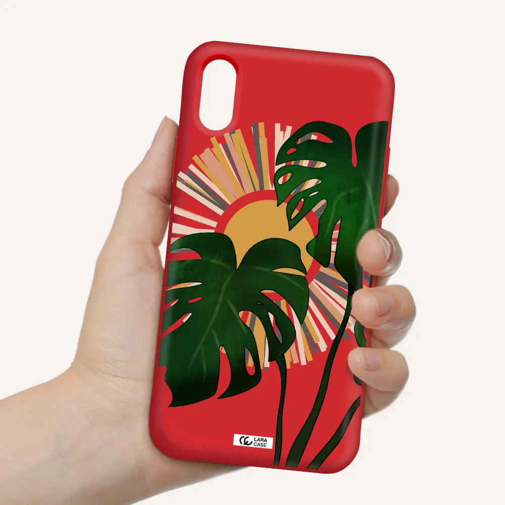 Monstera Leaf Apple iPhone X Silicone Imperial Red Case