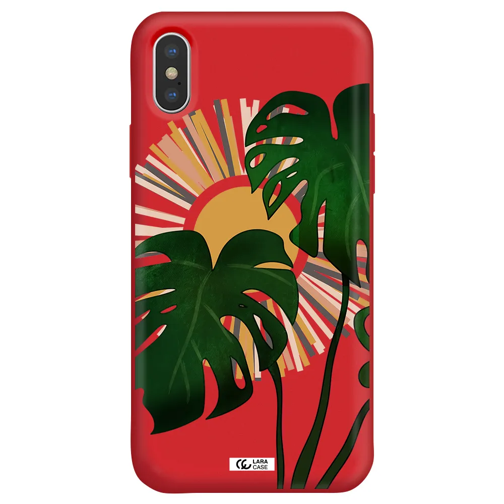 Monstera Leaf Apple iPhone XS Silicone Imperial Red Case