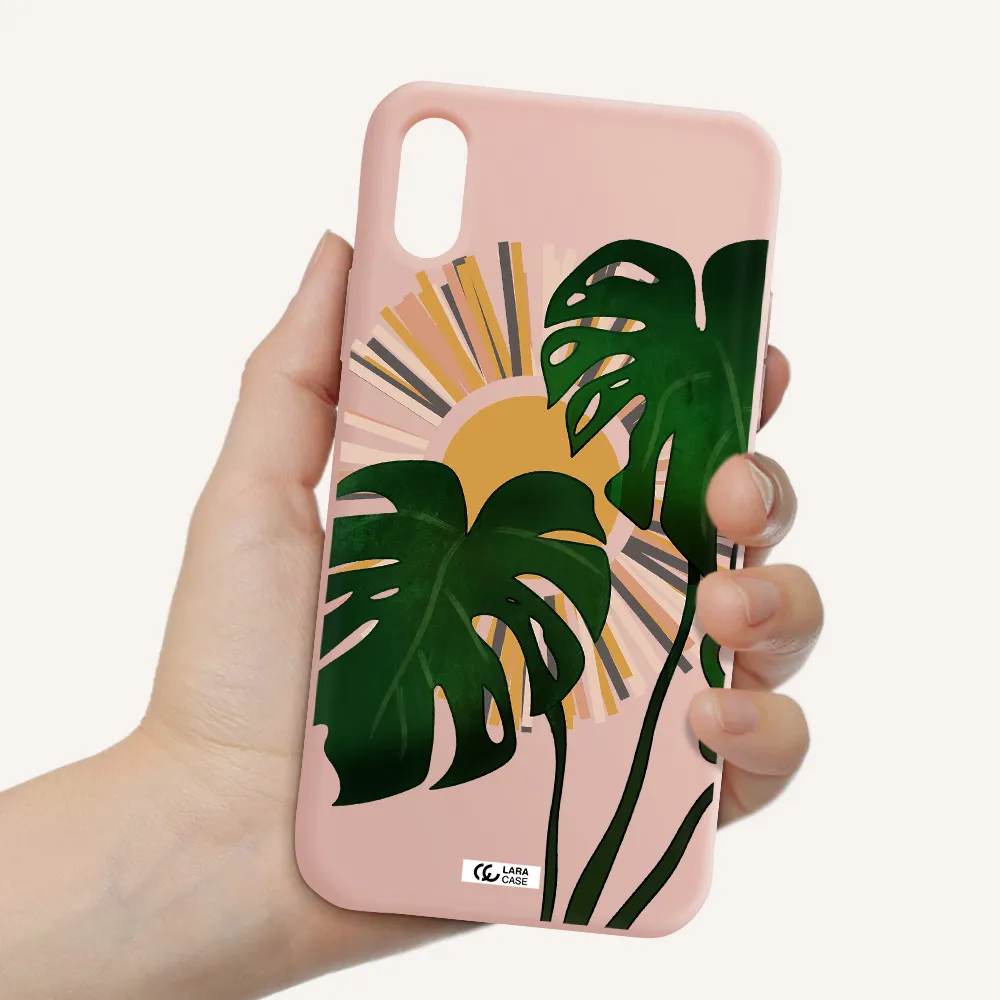 Monstera Leaf Apple iPhone XS Silicone pastel pink Case
