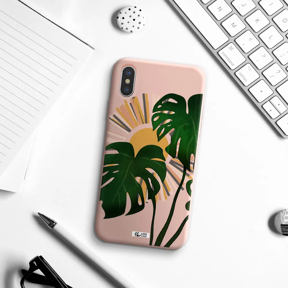 Monstera Leaf Apple iPhone XS Silicone pastel pink Case