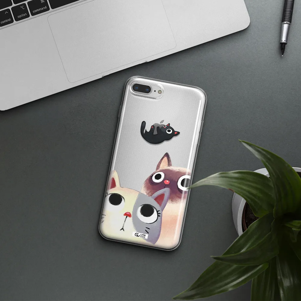 Abstract Grey Flowers Apple iPhone 7 plus Clear TPU Case