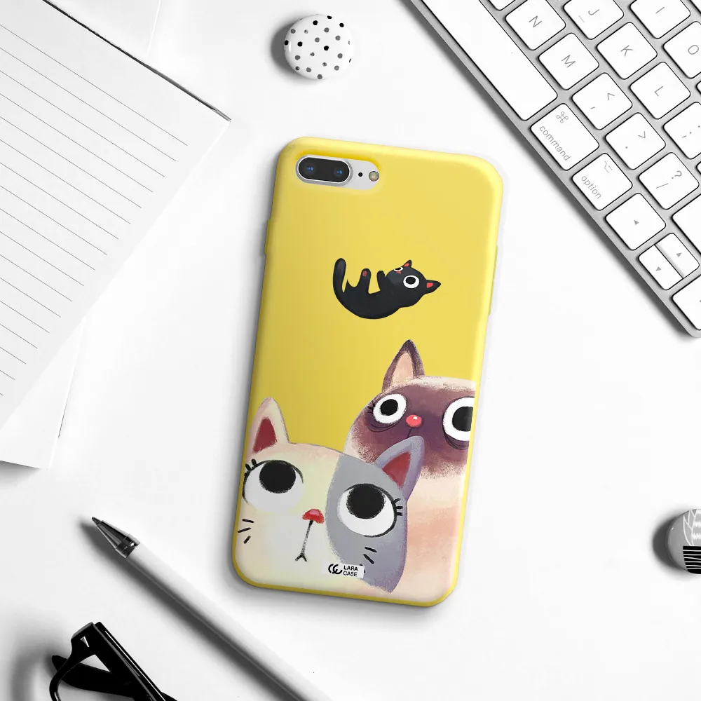 Abstract Grey Flowers Apple iPhone 7 plus Silicone canary yellow Case