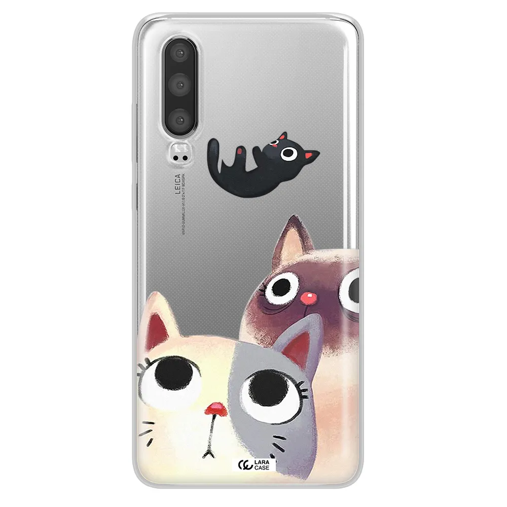 Abstract Grey Flowers Huawei P30 Clear TPU Case