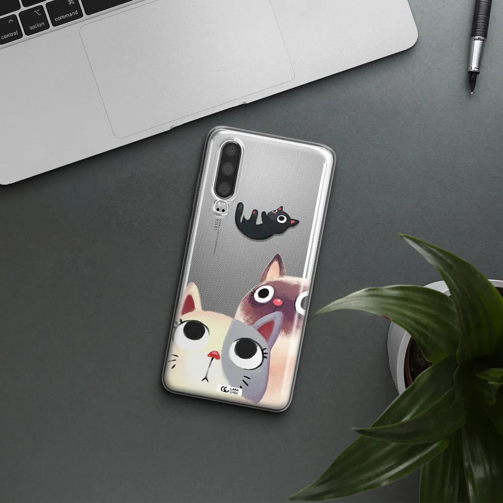 Abstract Grey Flowers Huawei P30 Clear TPU Case