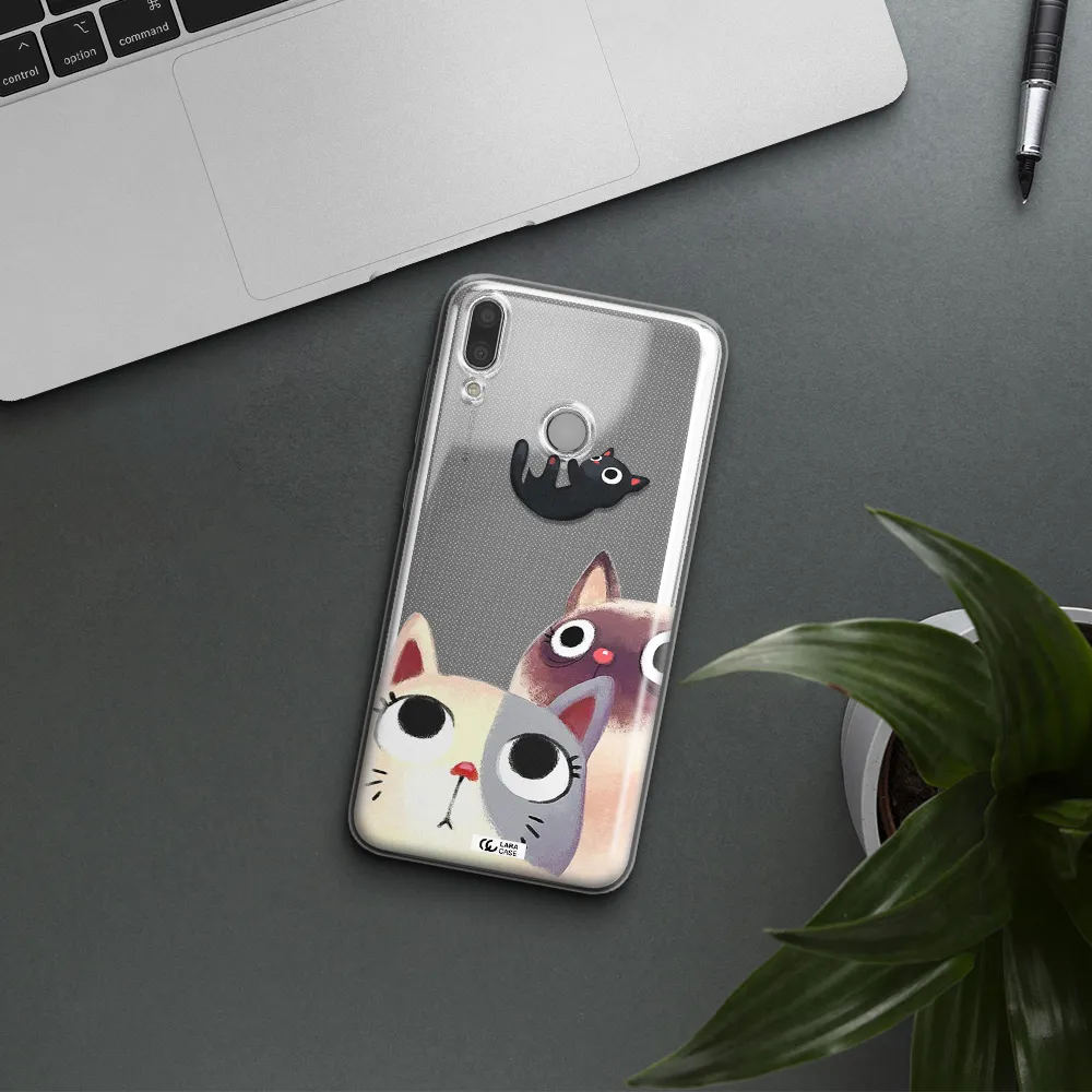 Abstract Grey Flowers Huawei Y9 2019 Clear TPU Case