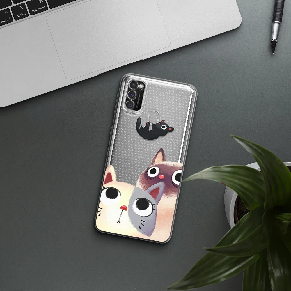 Abstract Grey Flowers Samsung M30S Clear TPU Case