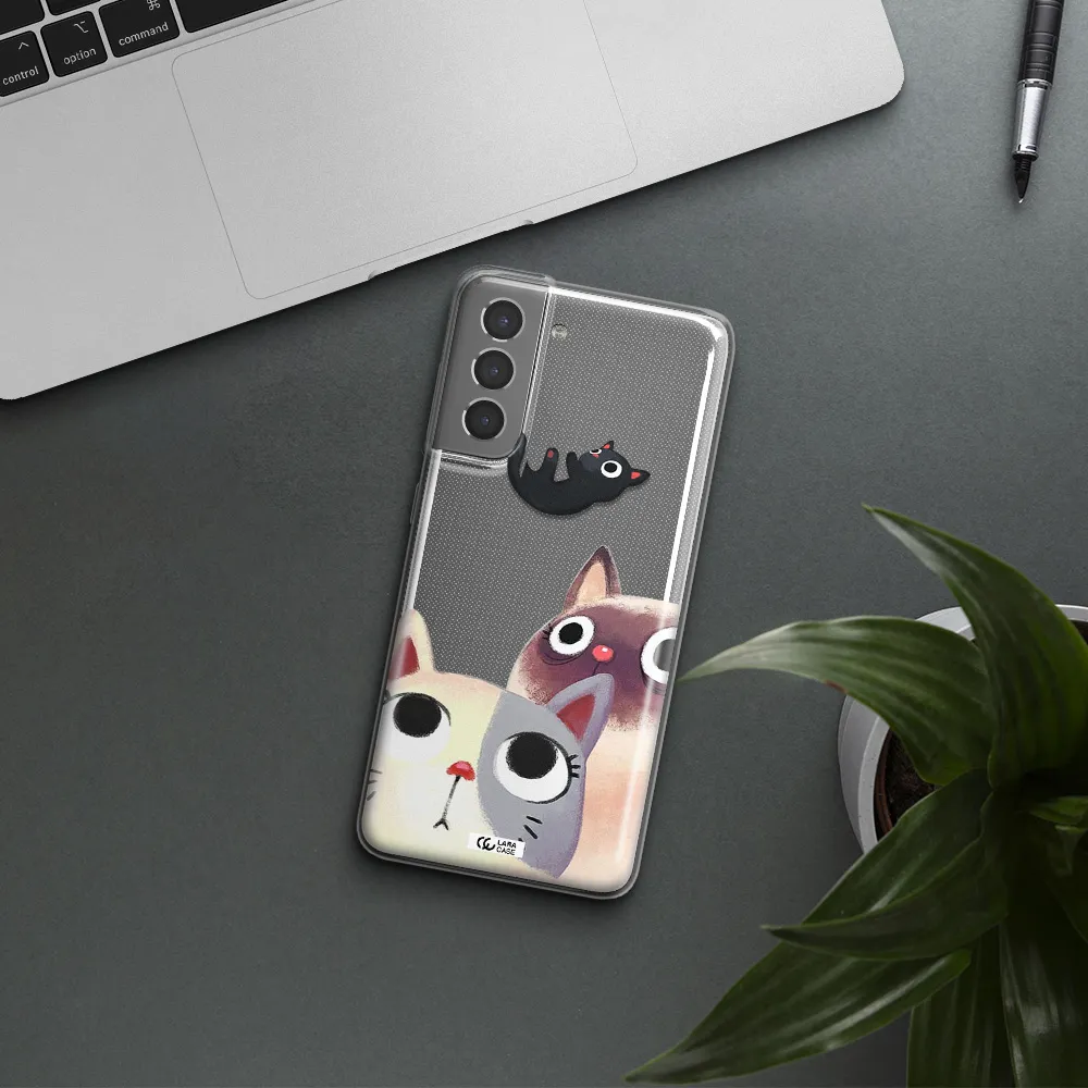 Abstract Grey Flowers Samsung S21 Clear TPU Case