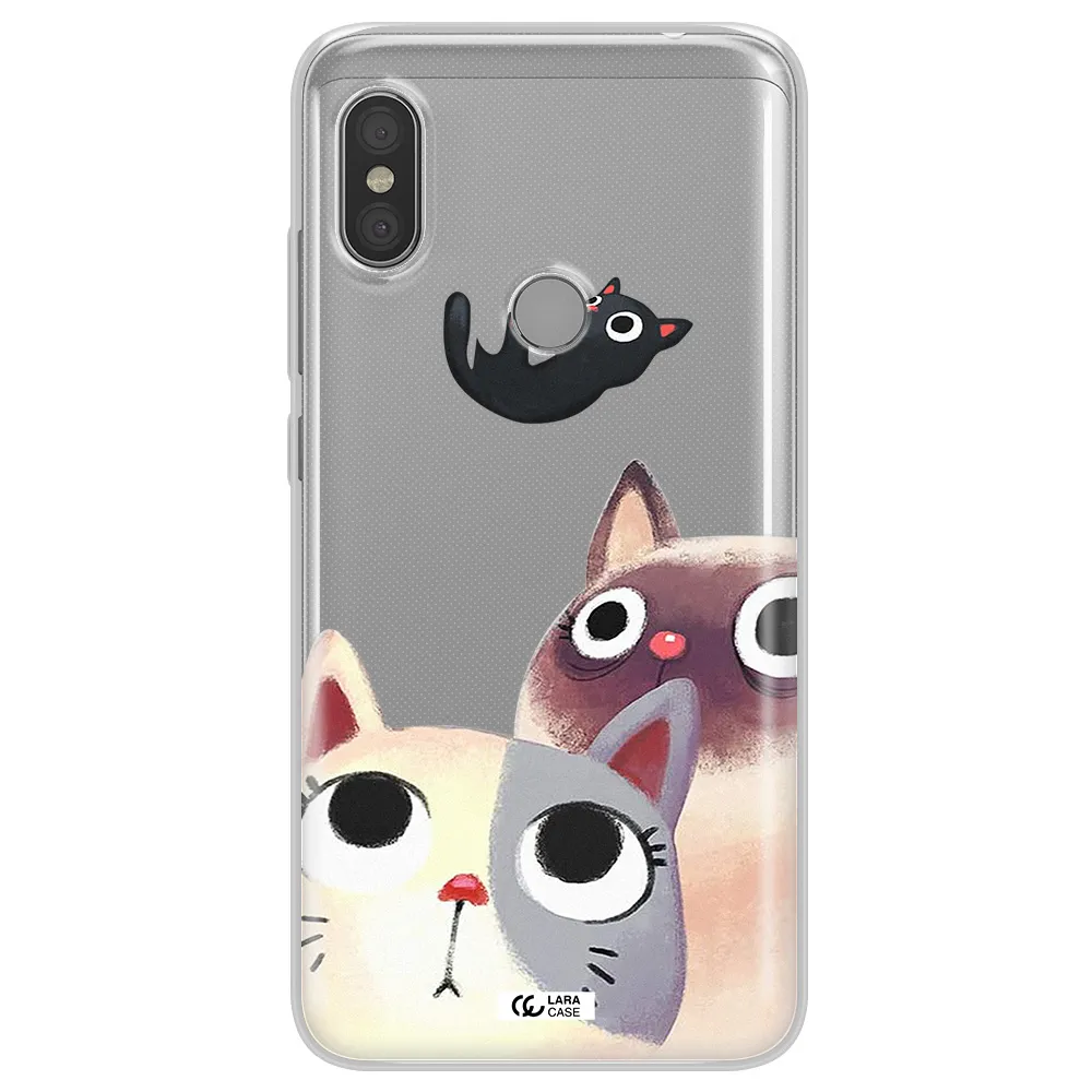 Abstract Grey Flowers Xiaomi Redmi Note 6 Pro Clear TPU Case