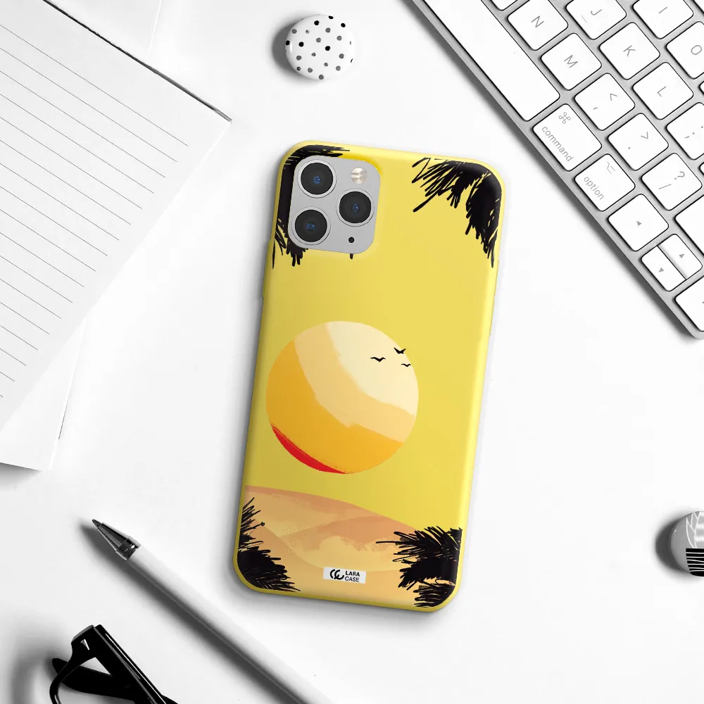 Sunset On The Beach Apple iPhone 11 pro max Silicone canary yellow Case