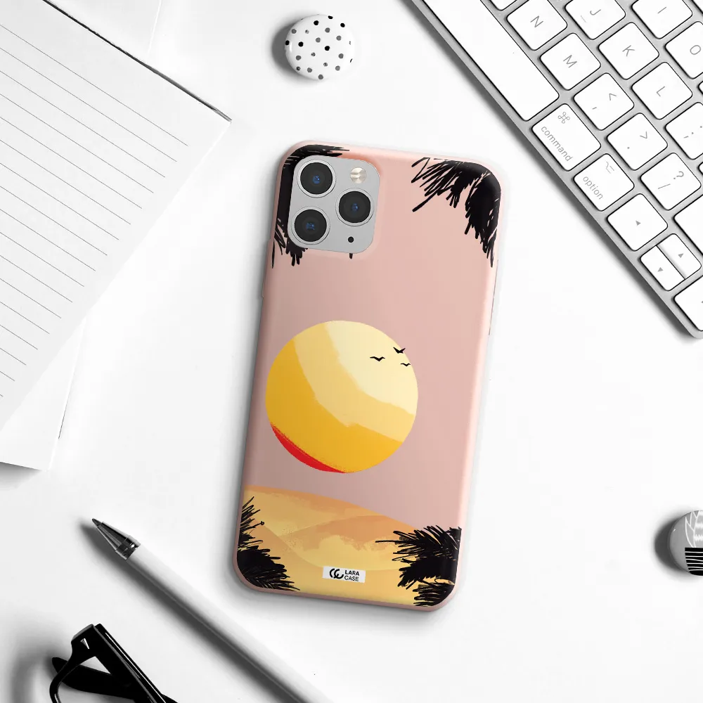 Sunset On The Beach Apple iPhone 11 pro max Silicone pastel pink Case