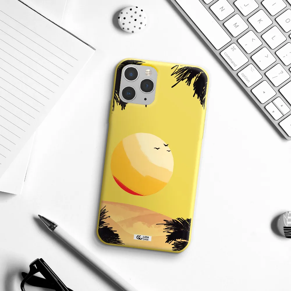 Sunset On The Beach Apple iPhone 11 pro Silicone canary yellow Case