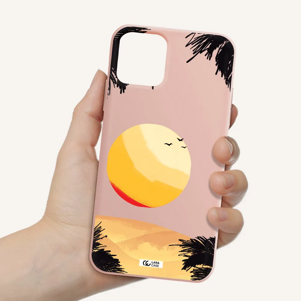 Sunset On The Beach Apple iPhone 11 pro Silicone pastel pink Case
