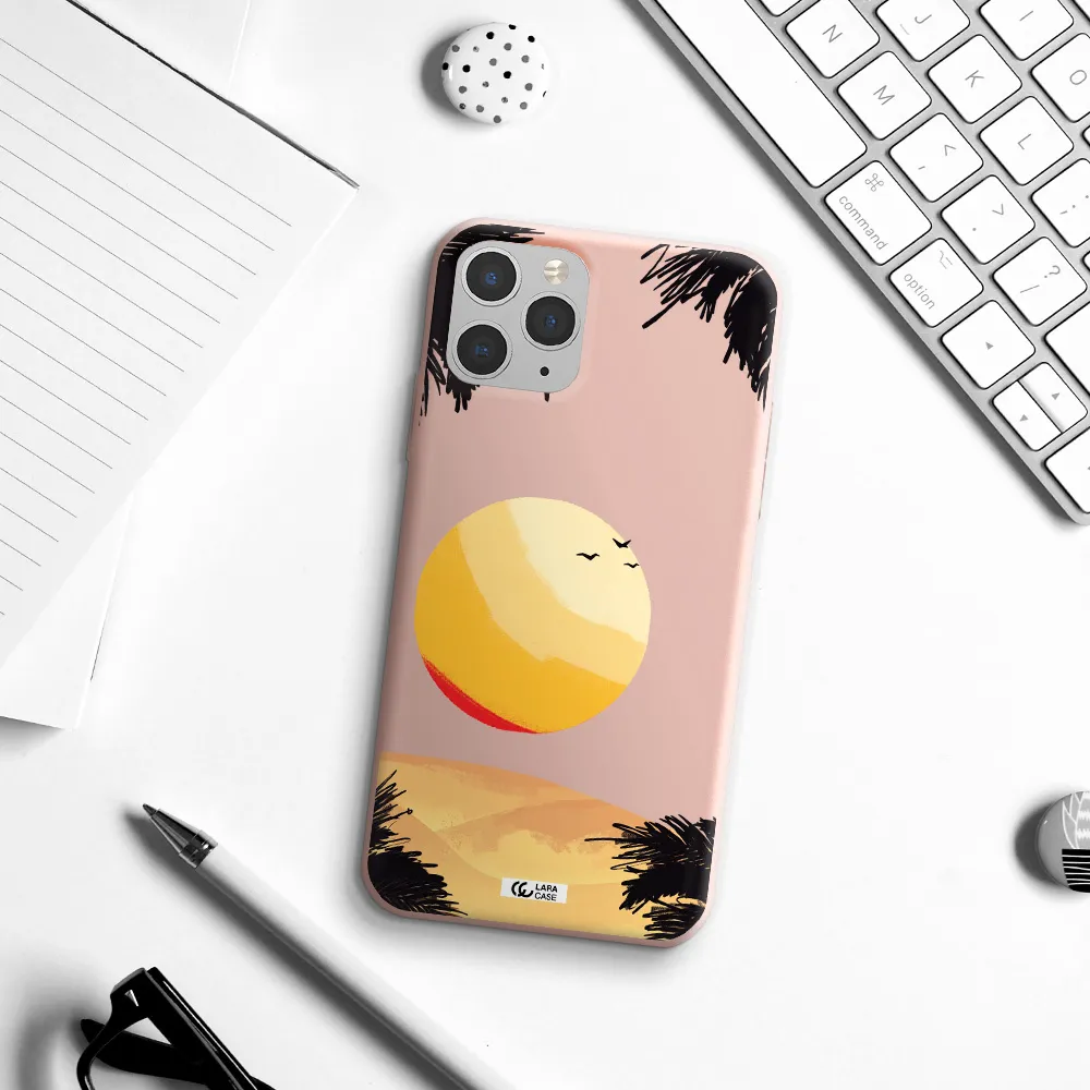 Sunset On The Beach Apple iPhone 11 pro Silicone pastel pink Case