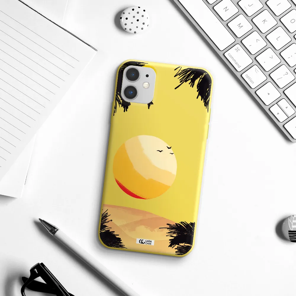 Sunset On The Beach Apple iPhone 11 Silicone canary yellow Case
