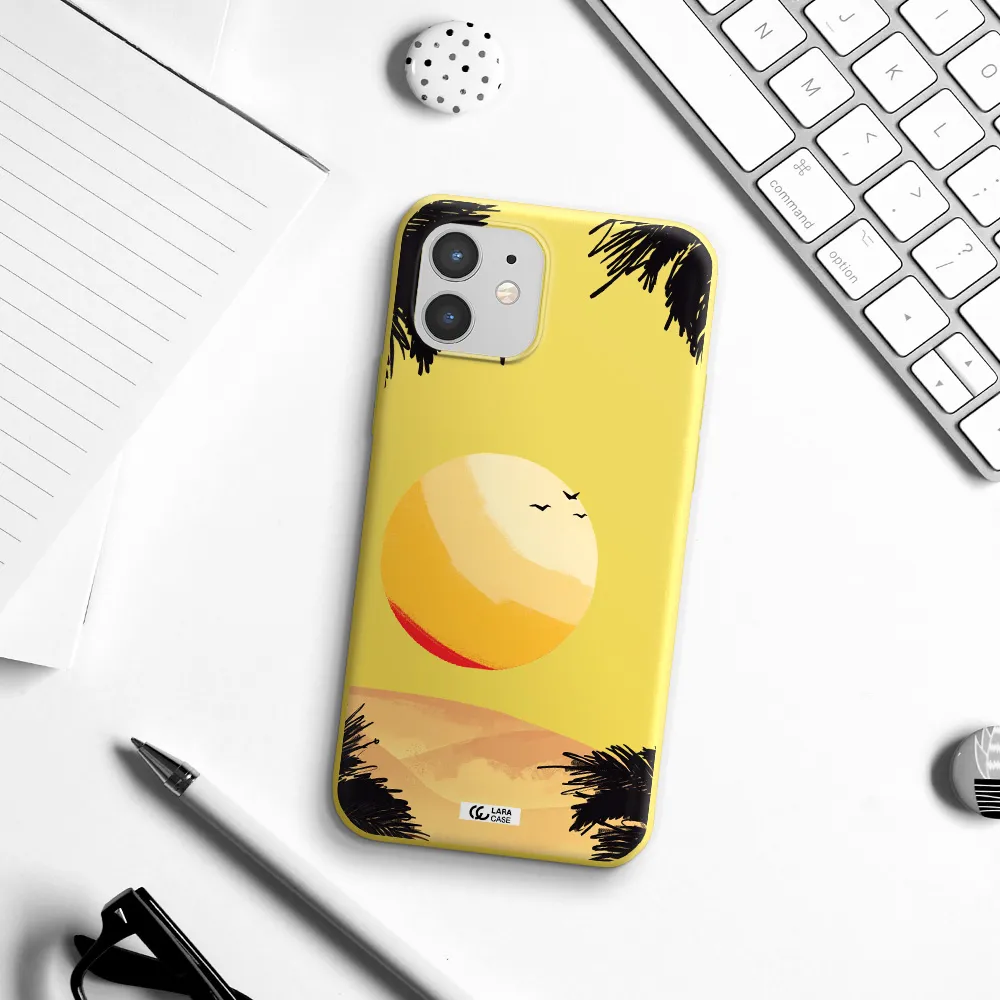 Sunset On The Beach Apple iPhone 12 mini Silicone canary yellow Case